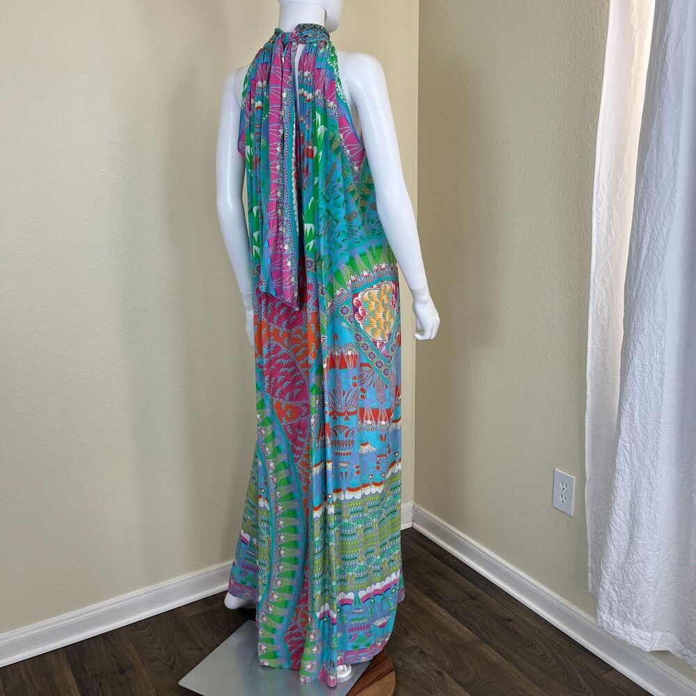 Camilla Amulet Womens Silk Multicolor Halter Maxi Dress Boho Resort Beach Summer - Picture 11 of 13